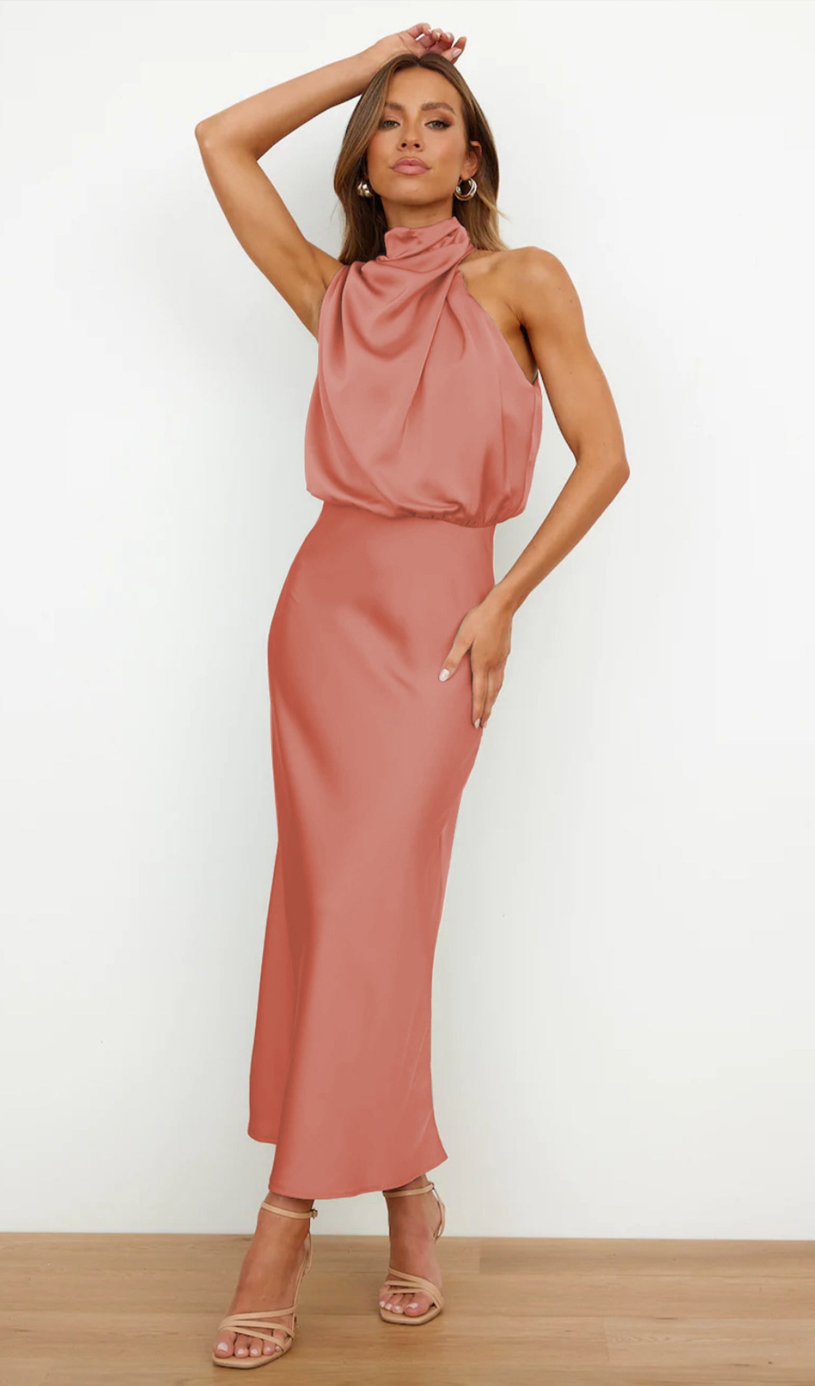 Asymmetric Satin Midi Dress