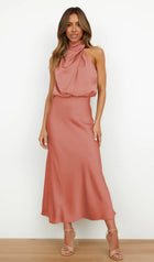 Asymmetric Satin Midi Dress