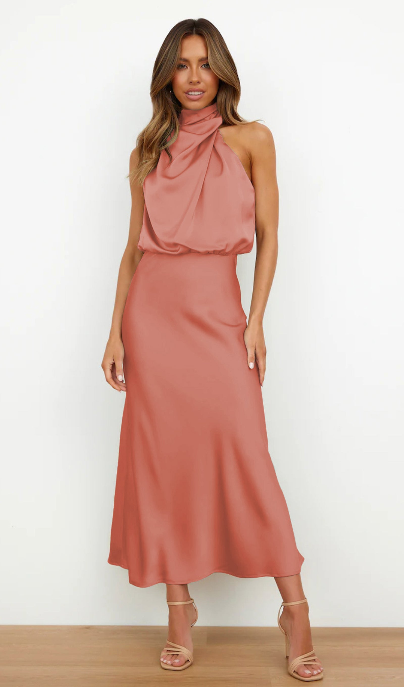 Asymmetric Satin Midi Dress