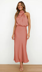 Asymmetric Satin Midi Dress