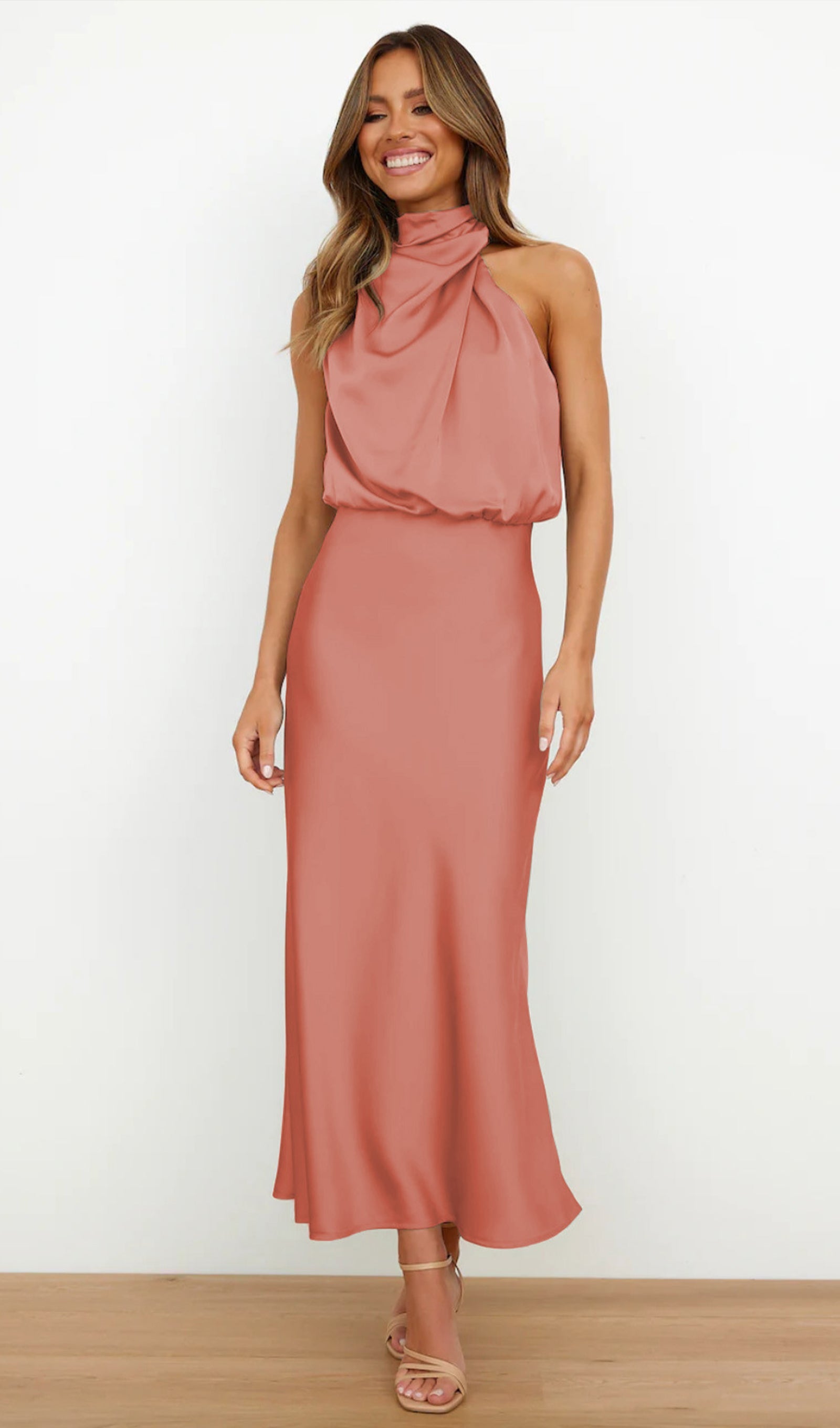 Asymmetric Satin Midi Dress