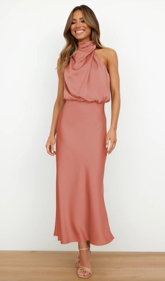 Asymmetric Satin Midi Dress