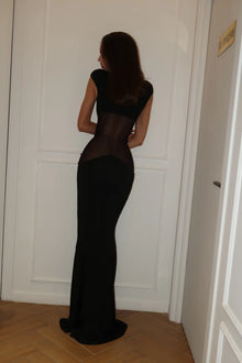 Boat-Neck Sleeveless Mesh Splicing Bodycon Dress