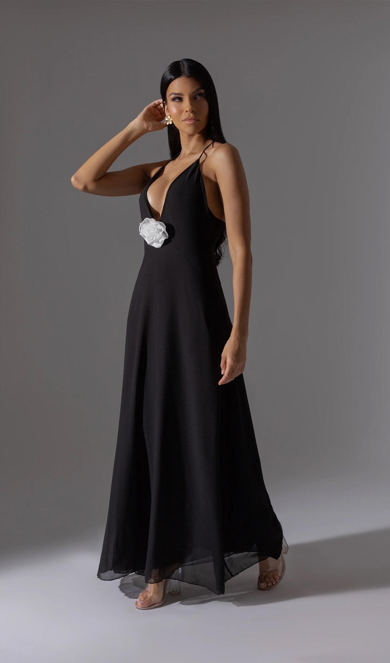 V Neck Halter Midi Dress