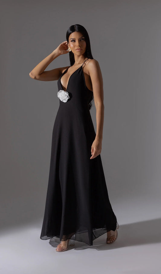 V Neck Halter Midi Dress