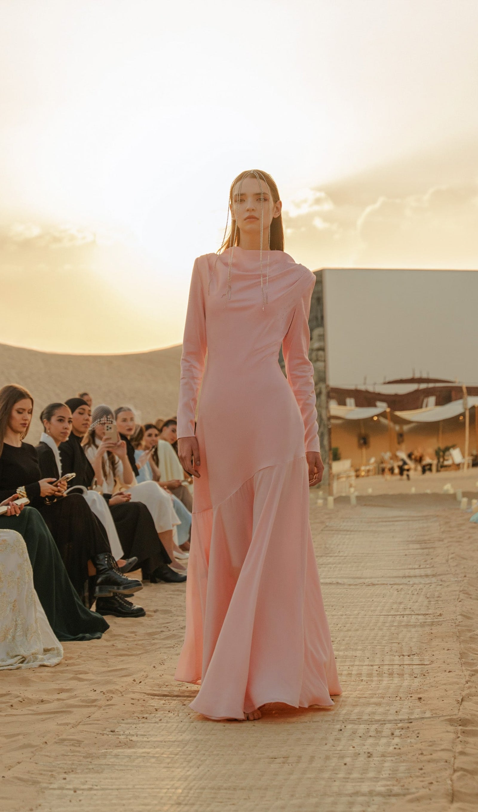 Fitted Satin With Rhinestones Maxi Dress
