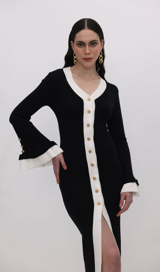 Knitted Contrasting Cuffs Maxi Dress