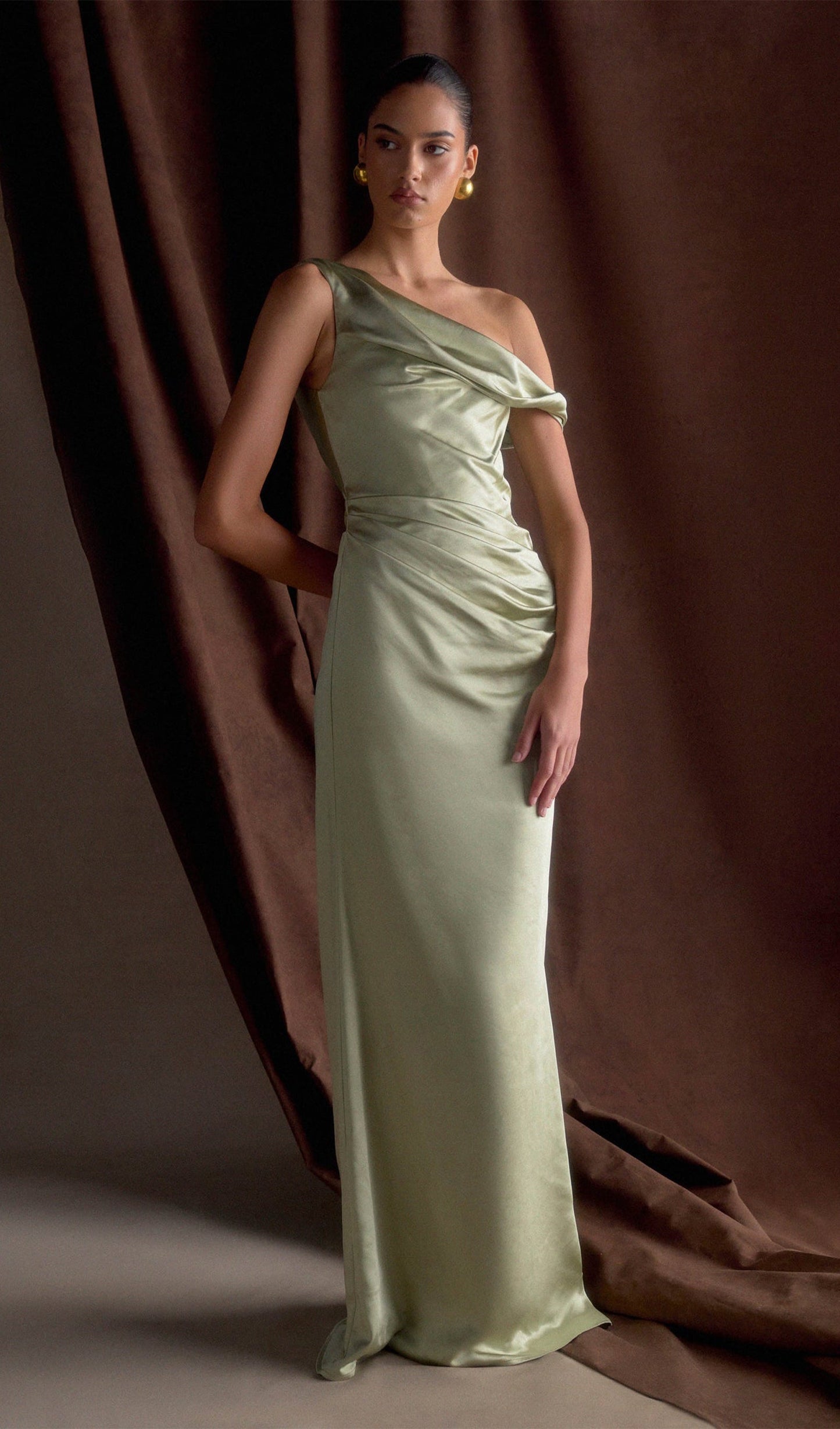 Off Shoulder Satin Maxi Dress