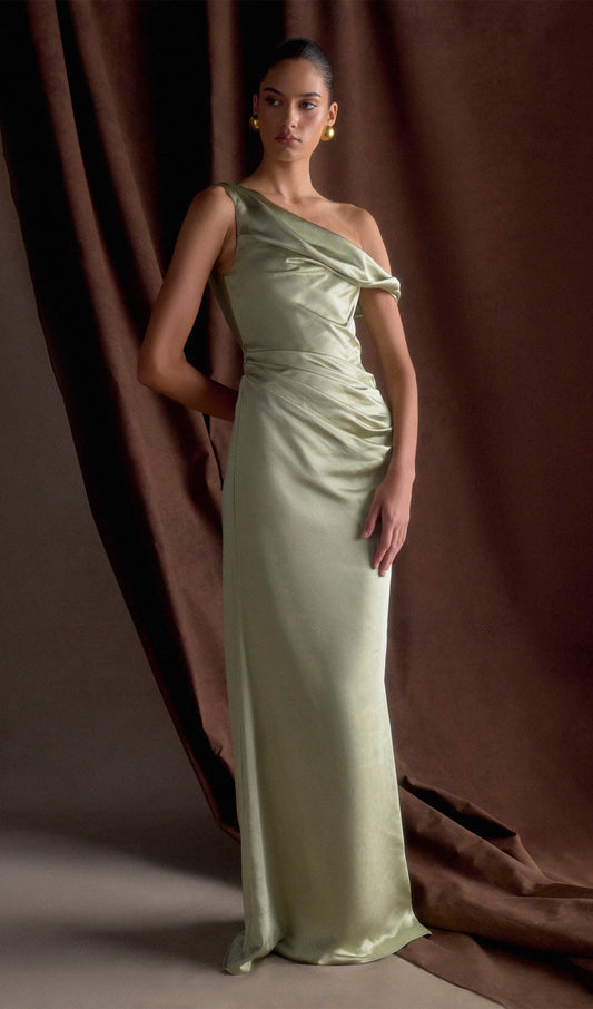 Off Shoulder Satin Maxi Dress