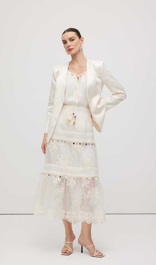 Lace Embroidery Bohemian Midi Skirt