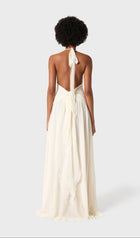 Halter Ruffles Rose Decoration Maxi Dress