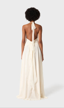 Halter Ruffles Rose Decoration Maxi Dress