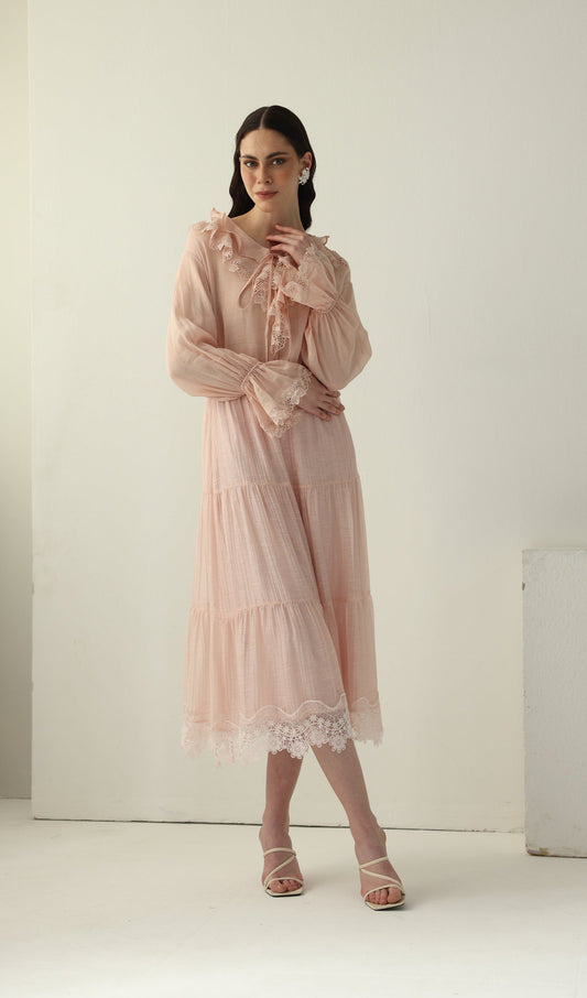 V Neck Lace Panel Ruffled Top