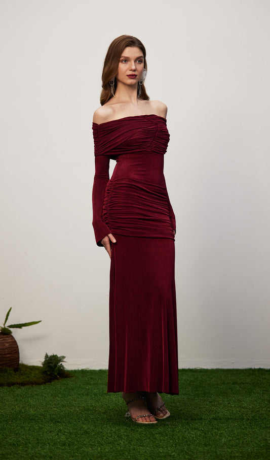 Jersey Draped Off-shoulder Maxi Dress