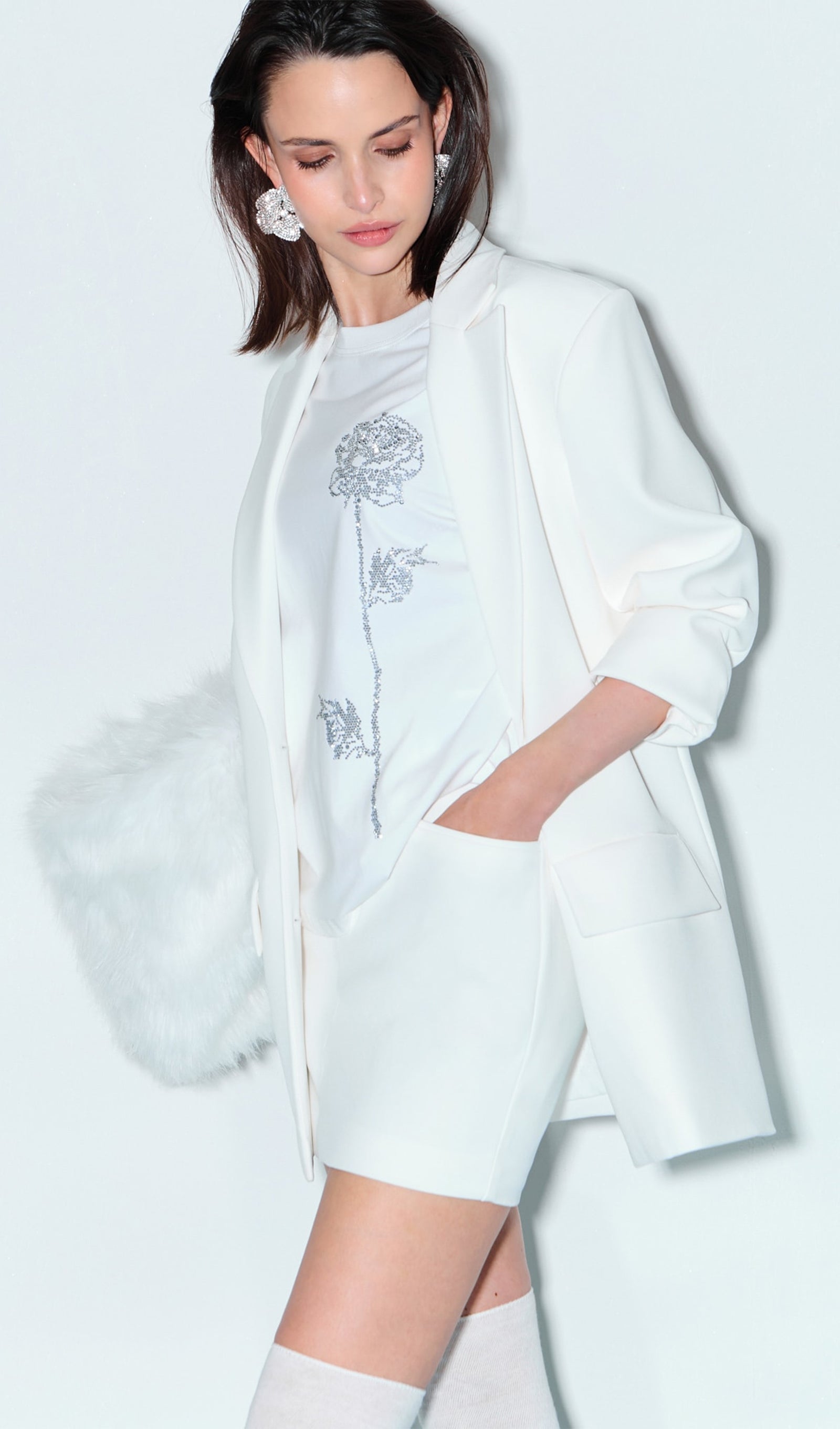 Single Breasted Buttons And Feathers Jacket