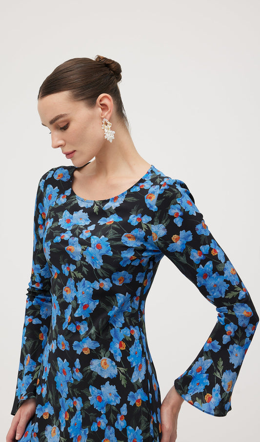 Floral Print Silk Midi Dress