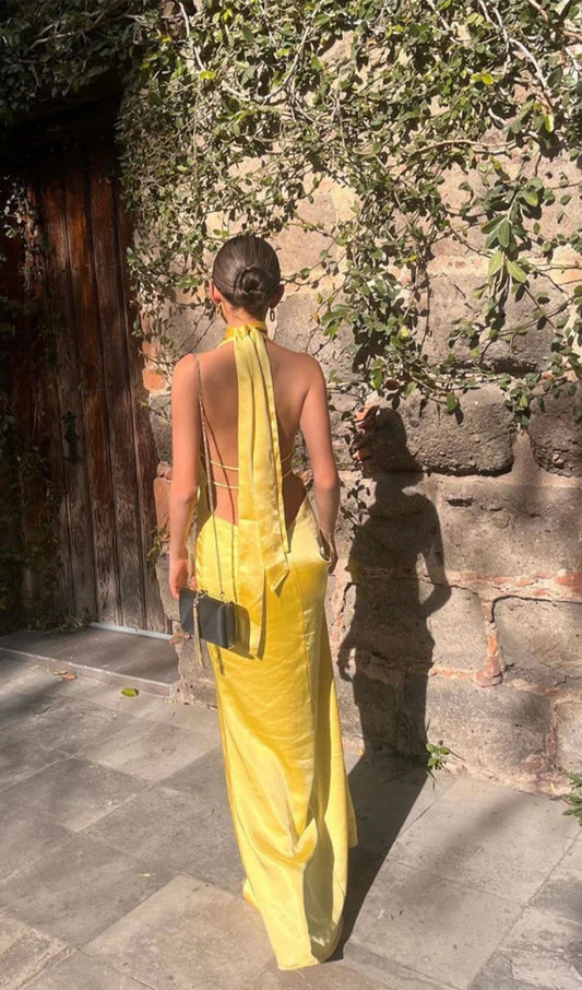 Deep V Neck Satin Maxi Dress