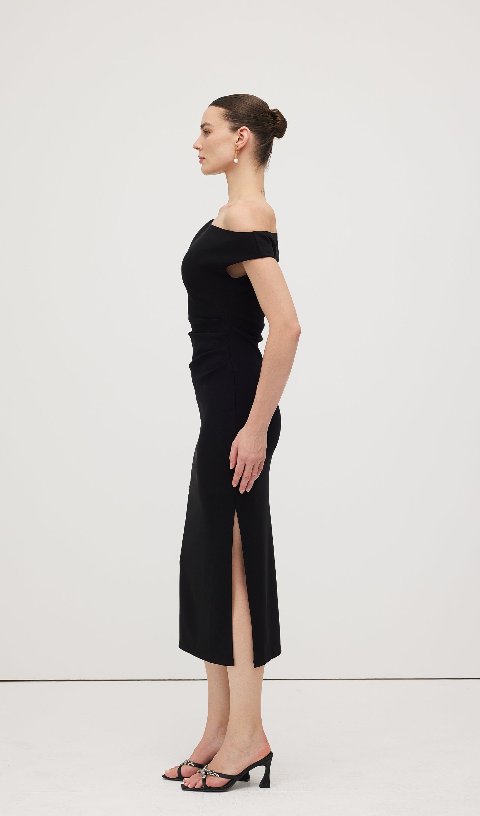 Asymmetric Metallic Midi Dress