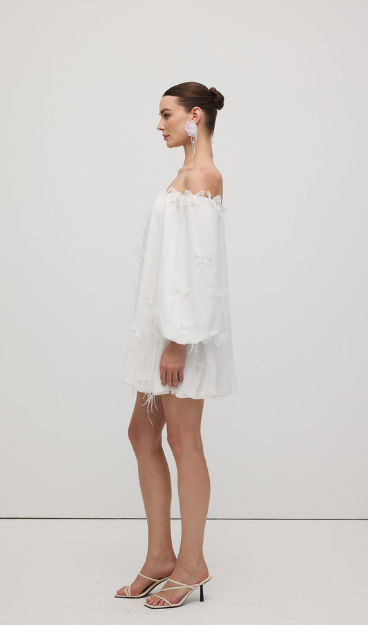 Off Shoulder With Butterfly Embellished Mini Dress