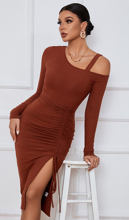 Solid Pleats Split Midi Dress