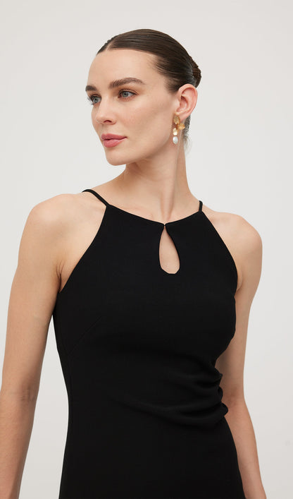 Solid Keyhole Cutout Midi Dress