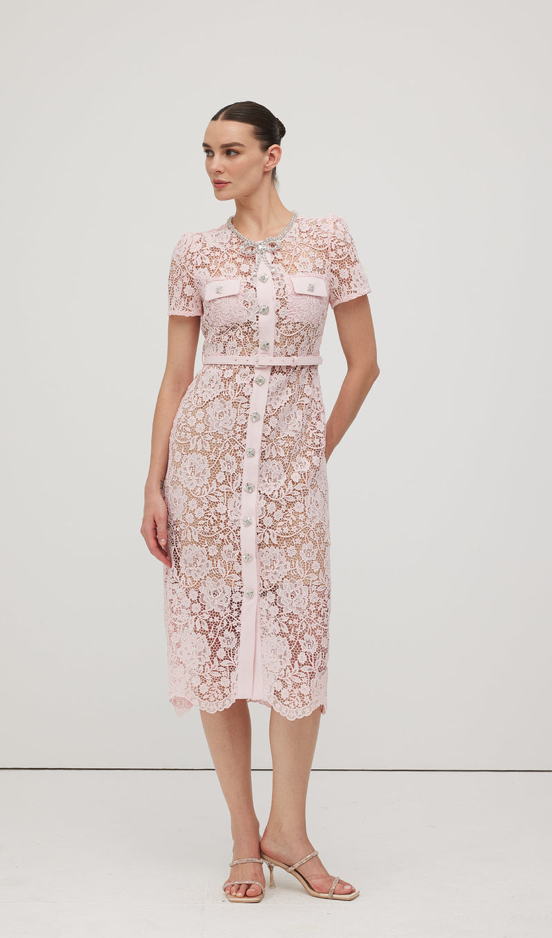 Lace Diamante Bow Midi Dress