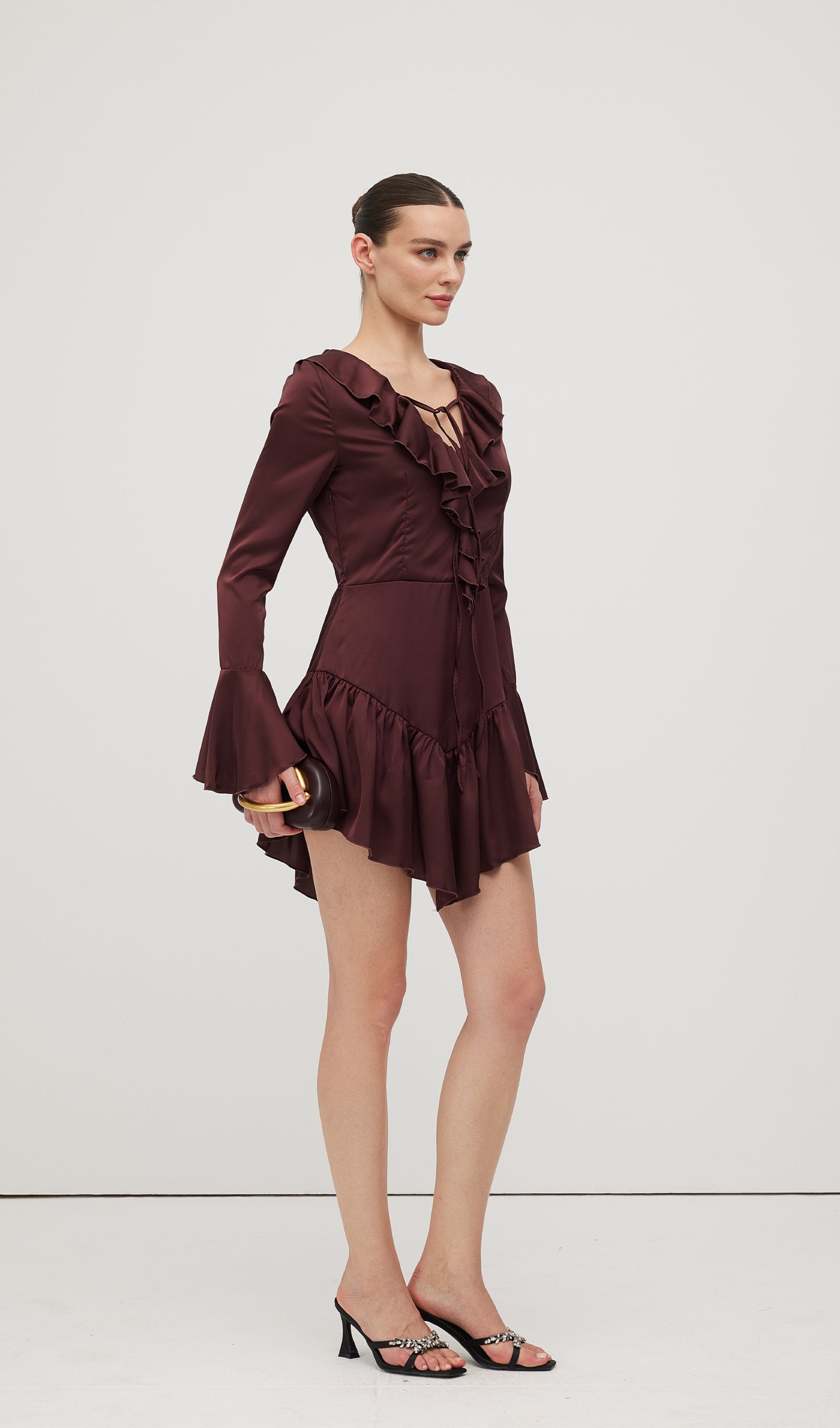 Ruffled Satin Mini Dress