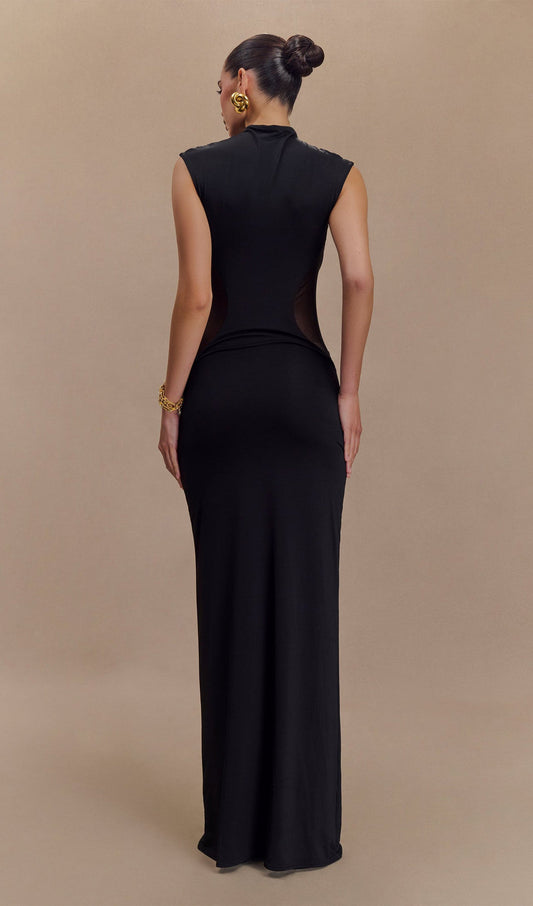 Slinky And Mesh Maxi Dress