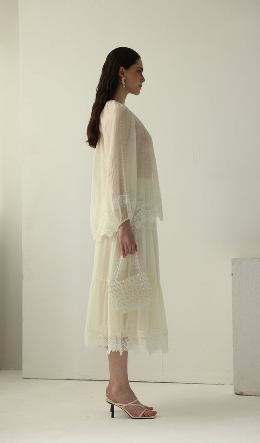 Long Sleeved Lace Panel Top