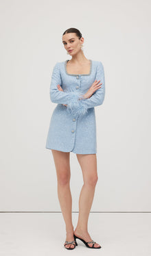 Sequin Boucle Feather Mini Dress