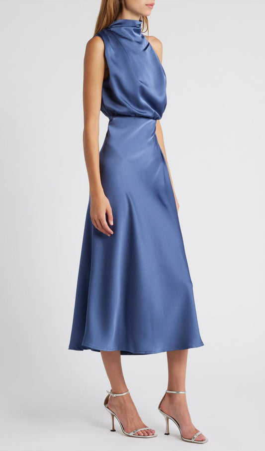 Asymmetric Satin Midi Dress Daisy Blue