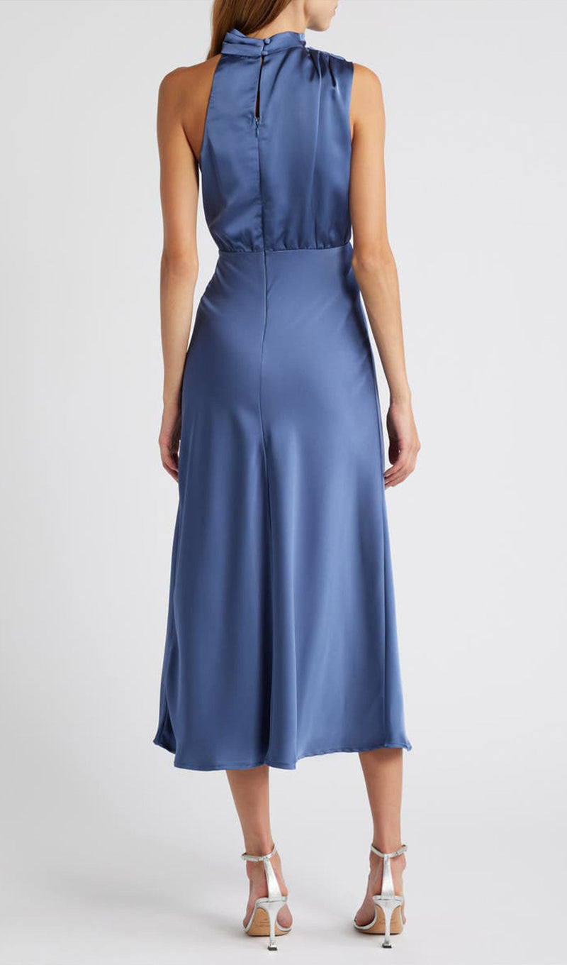 Asymmetric Satin Midi Dress Daisy Blue