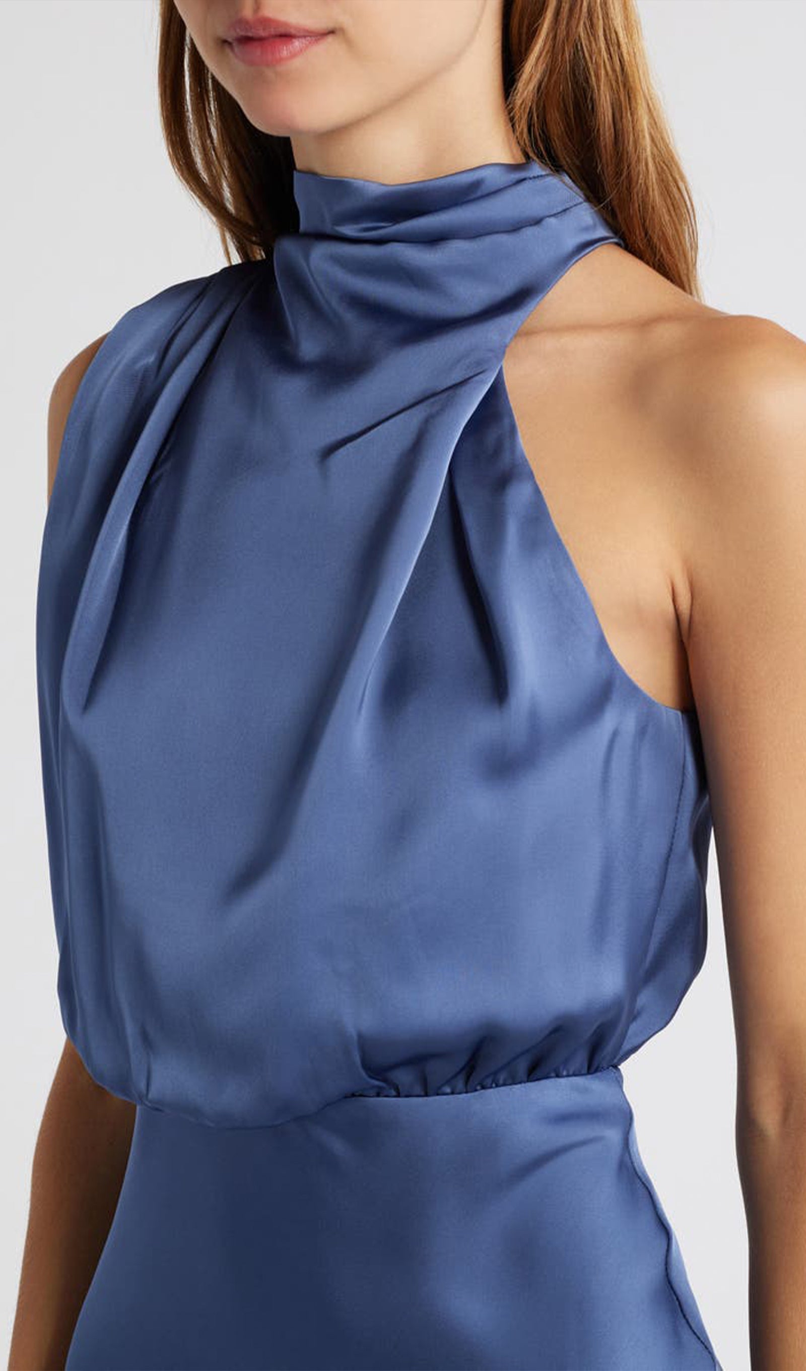 Asymmetric Satin Midi Dress Daisy Blue