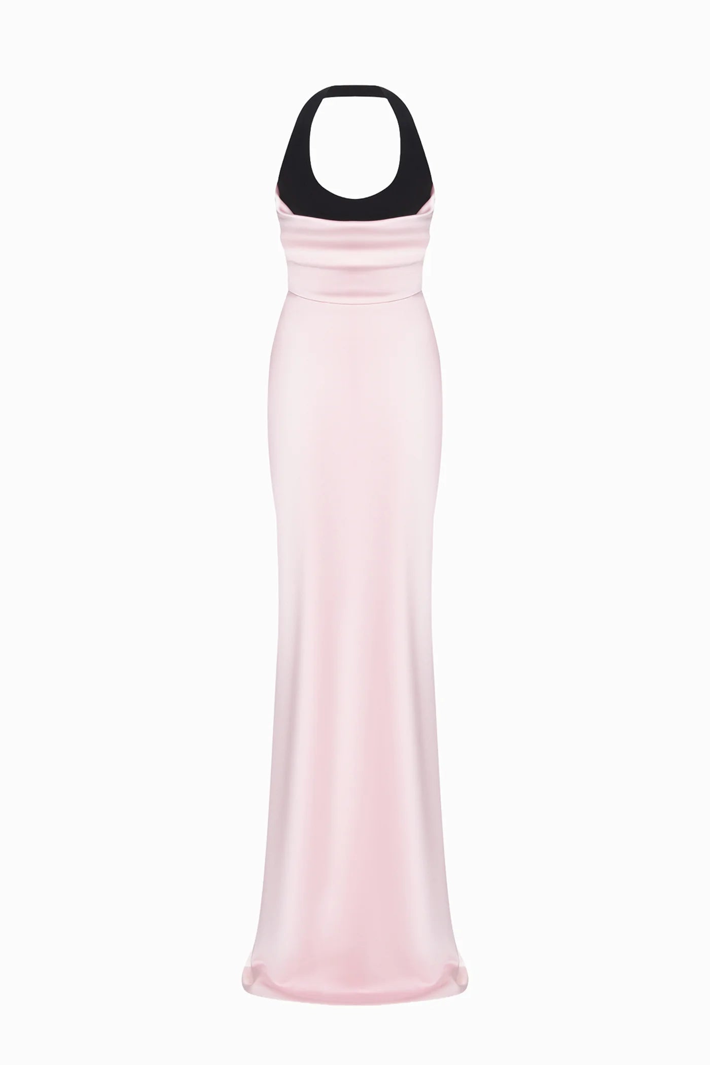 Halter Black-and-Pink Paneled Satin Maxi Dress