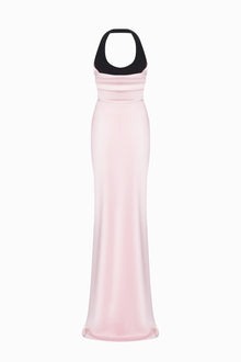 Halter Black-and-Pink Paneled Satin Maxi Dress