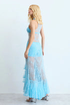 Crew-Neck Sleeveless Asymmetric Ruffle Lace Dress