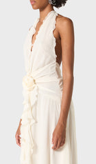 Halter Ruffles Rose Decoration Maxi Dress