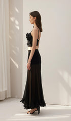 Ruffled Chiffon Maxi Skirt Black