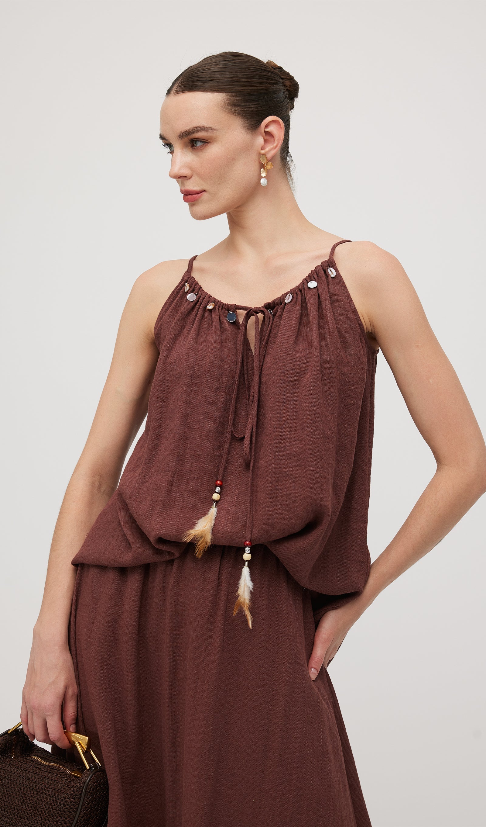 Cotton And Linen Lace Up Midi Skirt Sets