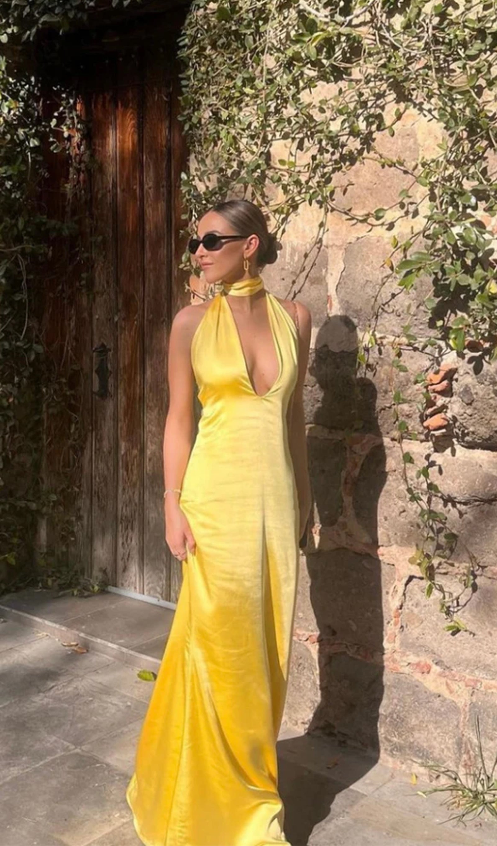 Deep V Neck Satin Maxi Dress