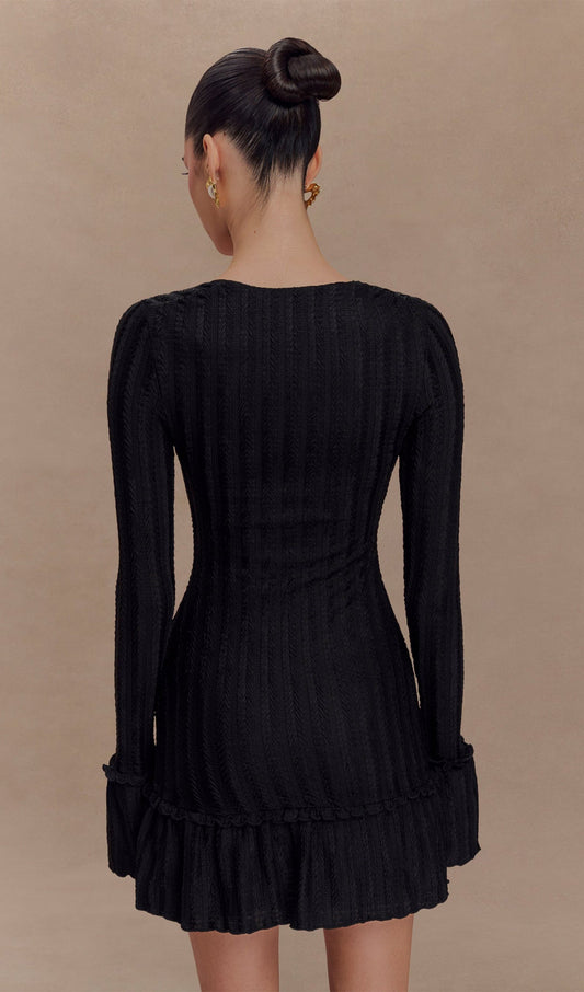 Pointelle Long Sleeve Mini Dress