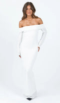 Maida Folded Neckline Maxi Dress White
