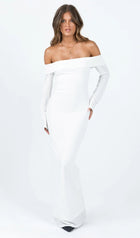 Maida Folded Neckline Maxi Dress White