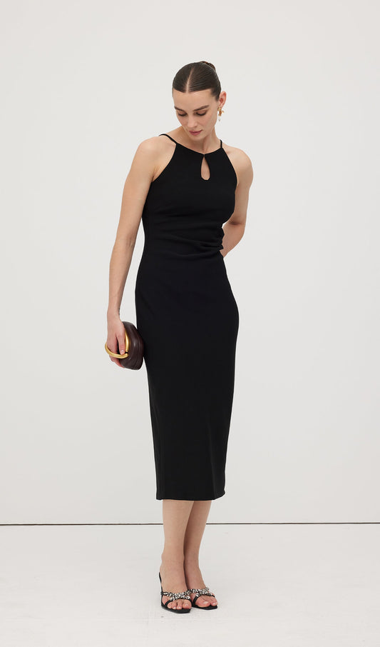 Solid Keyhole Cutout Midi Dress