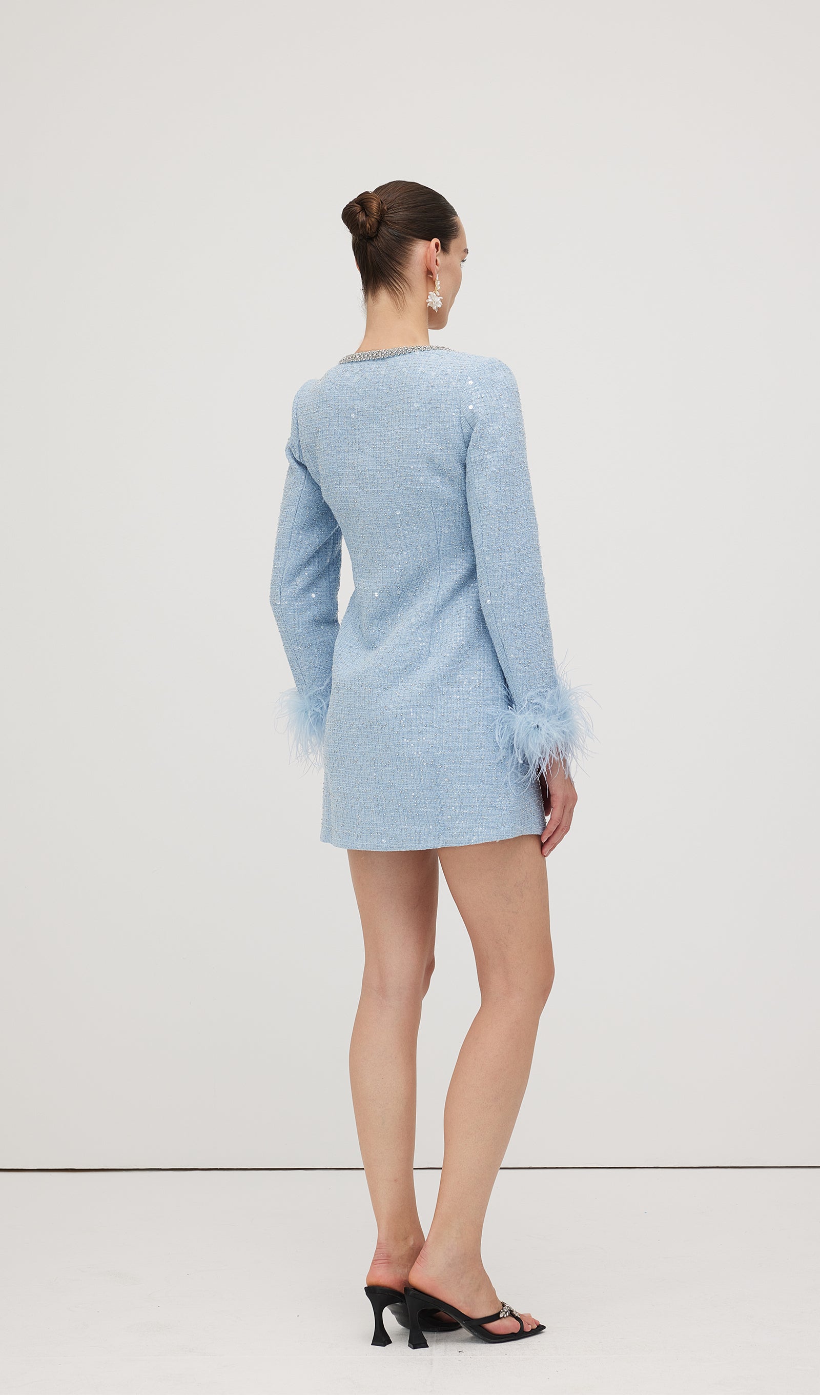 Sequin Boucle Feather Mini Dress