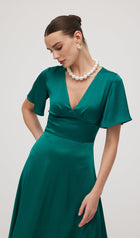 V Neck Evening Midi Dress