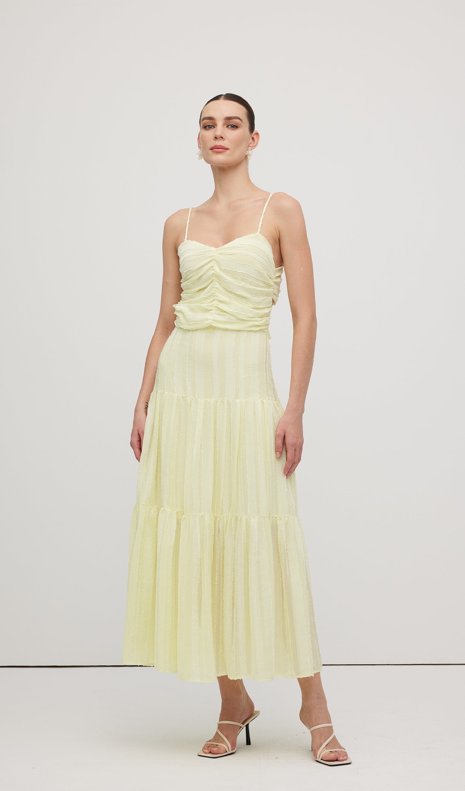 Pleated Backless Tiered Cami Midi Dress