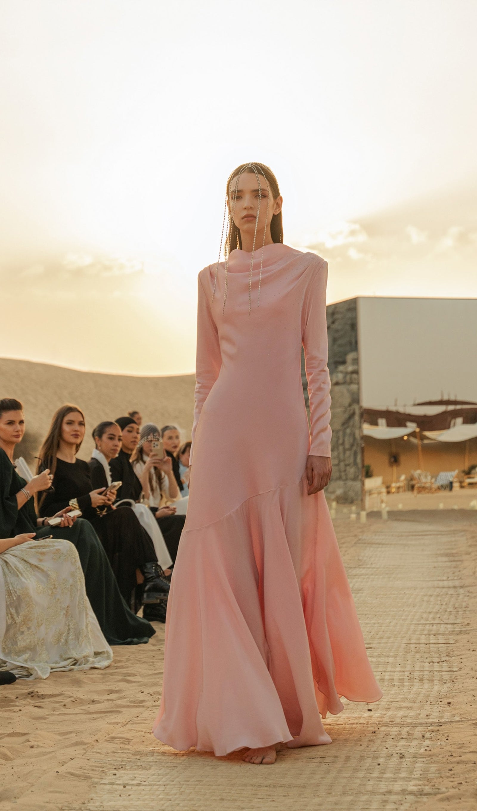 Fitted Satin With Rhinestones Maxi Dress