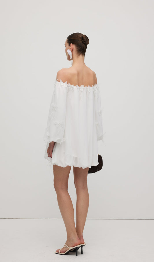 Off Shoulder With Butterfly Embellished Mini Dress