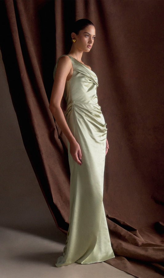 Off Shoulder Satin Maxi Dress